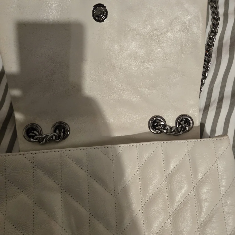 Authentic Karl Lagerfield Paris Quilted White Leather Crossbody‎ Bag